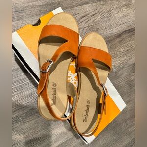 Timberland Women's Orange Leather Slingback Sandals with Buckle